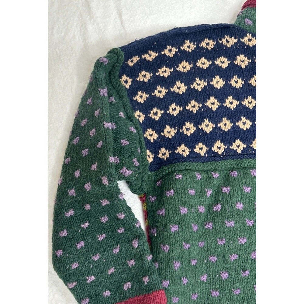 AMANO Geometric Pattern Hand-knitted Wool Cardigan Unisex Oversized Boxy Large - Picture 9 of 10